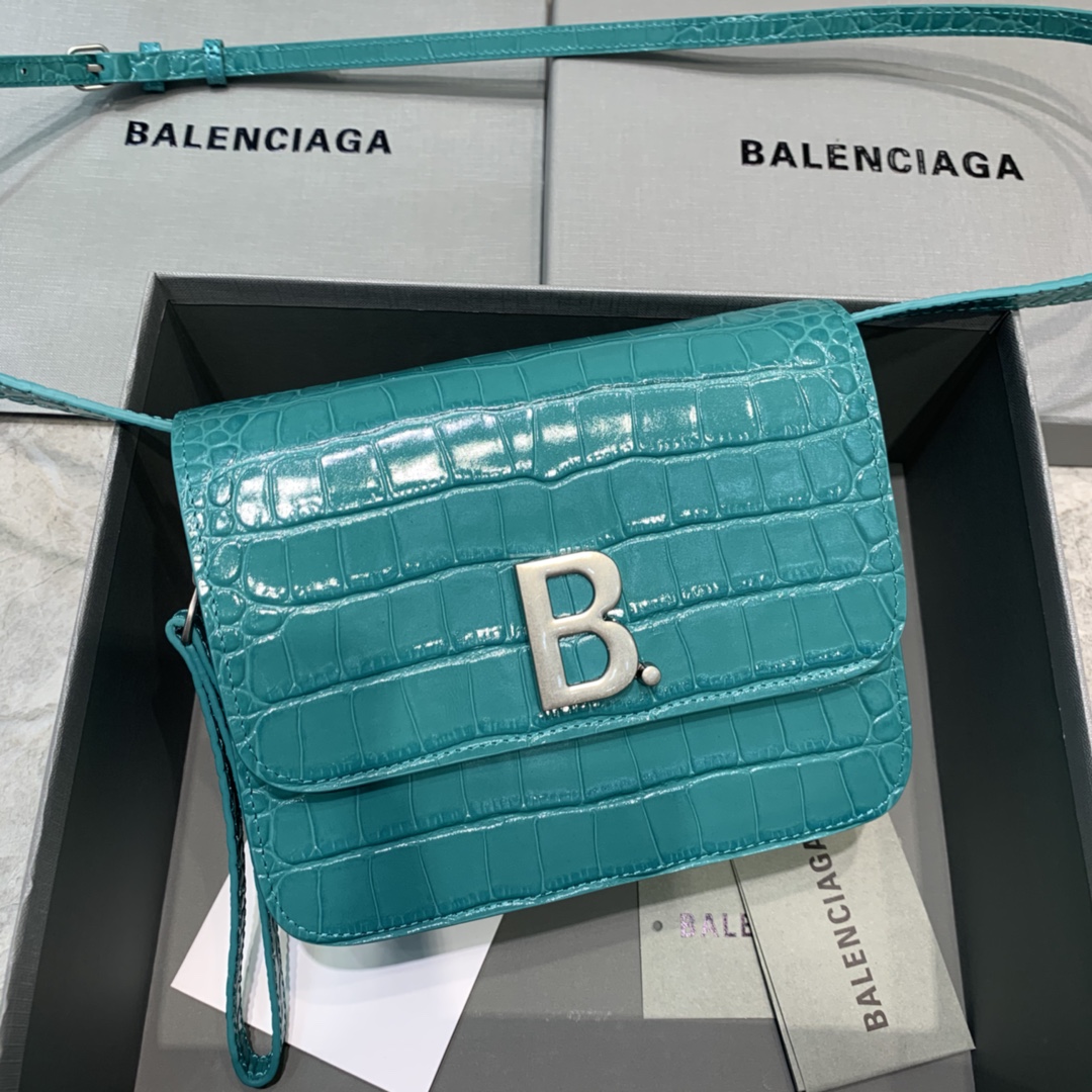 Balenciaga Small Woc Crocodile Embossed Shoulder Bag Light Blue